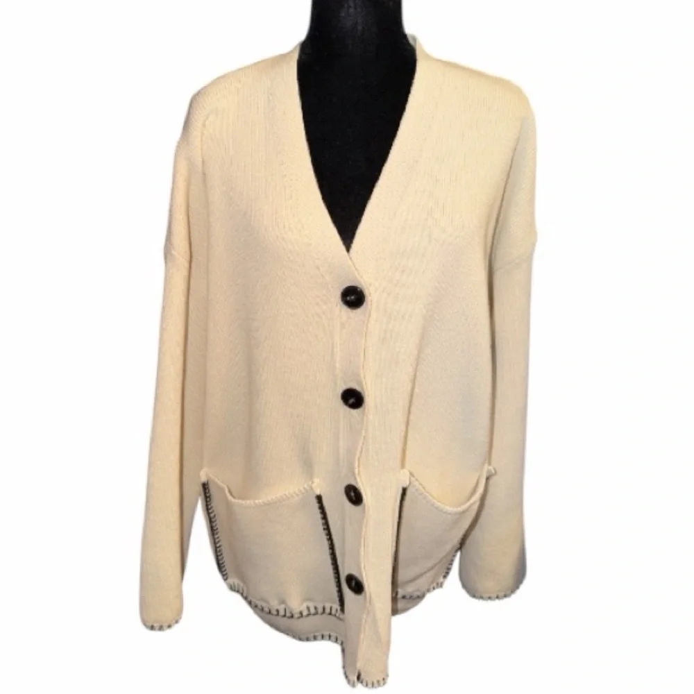 🆕 Zara Knit Cardigan With Contrast Topstitching in Cream - Picture 13 of 13